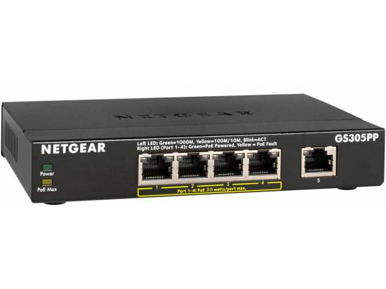 Netgear GS305PP 5-Port Gigabit Ethernet POE+ Unmanaged Switch