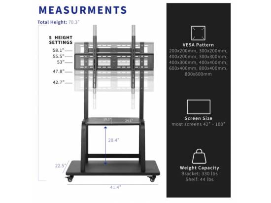 VIVO Black Heavy Duty Mobile TV Cart VIVO Black Heavy Duty Mobile TV Cart