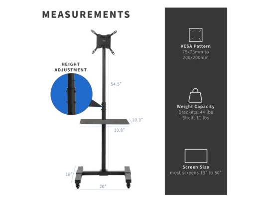 VIVO Black TV Cart for 13" to 50" Screens with Shelf VIVO Black TV Cart for 13" to 50" Screens with Shelf
