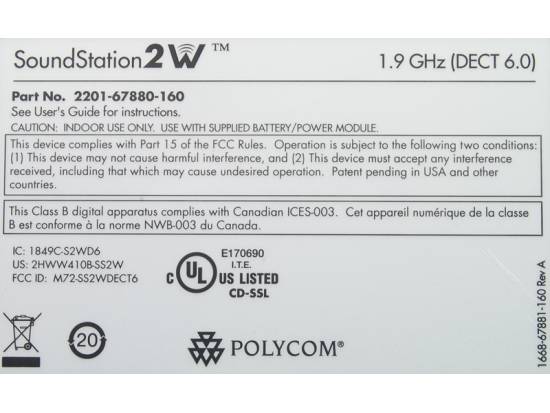Polycom SoundStation 2W DECT 6.0 Wireless Conference Phone (2201-67880-160) - Grade A Polycom SoundStation 2W DECT 6.0 Wireless Conference Phone (2201-67880-160) - Grade A